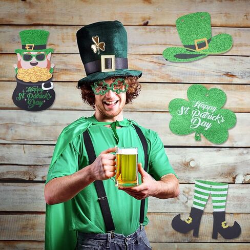 jspupifip 4 قطع عيد القديس باتريك ديكور الباب الأمامي علامة، شامروك البرسيم الأيرلندية معلقة ترحيب مجلس اكاليل الأخضر محظوظ بريق من الورق المقوى شماعات مع حبل لديكور باب عيد القديس باتريك in Kuwait