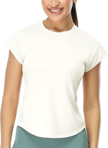 icyzone Women's Crewneck Workout T Shirts Quick Dry Athletic Cap Sleeve Fitness Gym Running Yoga Tee Tops in Kuwait