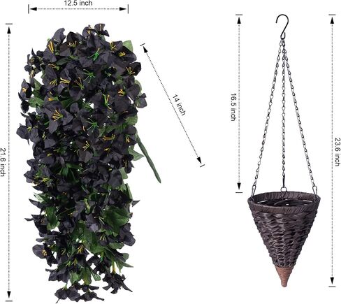Artificial Fake Outdoor Hanging Flower Plant Baskets for Outside Decoration, Faux Silk Fall Flowers UV Resistant Look Real Bougainvillea Trailing Vines for Porch Patio Balcony Yard, Hotpink in Saudi Arabia