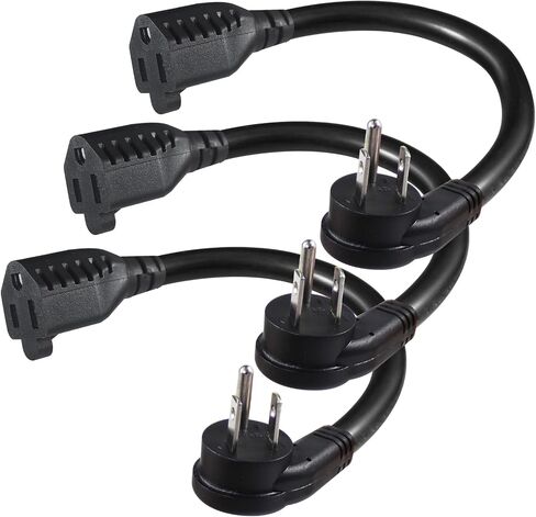 [3 PACK] Flat Plug Short Power Extension Cord - 6inch Black Low Profile Flat Head 3 Prong Grounded Indoor Extension Cord,16AWG 13amp Household Appliance Electrical Extension Cord with Flat Wall Plug in Kuwait