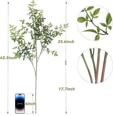 HOHOTIME 2PCS 43.3 "نباتات صناعية داخلية، فروع خضراء صناعية للمزهرية، سيقان خضراء صناعية، فروع صناعية، نباتات غصين وهمية لديكور المنزل ومتجر المكاتب، التخليص in Kuwait