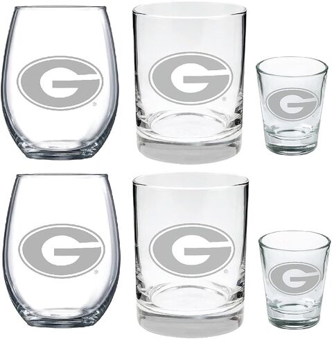 6 Piece Satin Glass Combo Set Includes 2 Wines (juice), 2 Rocks (old fashion) and 2 Shot Glasses (Michigan National Championship) in Saudi Arabia