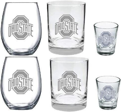 6 Piece Satin Glass Combo Set Includes 2 Wines (juice), 2 Rocks (old fashion) and 2 Shot Glasses (Michigan National Championship) in Saudi Arabia