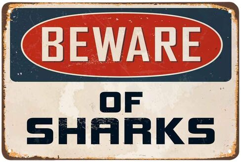 AOYEGO Beware Of Sharks Tin Sign, Vintage Metal Tin Signs for Cafes Bars Pubs Shop Wall Decorative Funny Retro Signs for Men Women 8x12 Inch in Saudi Arabia