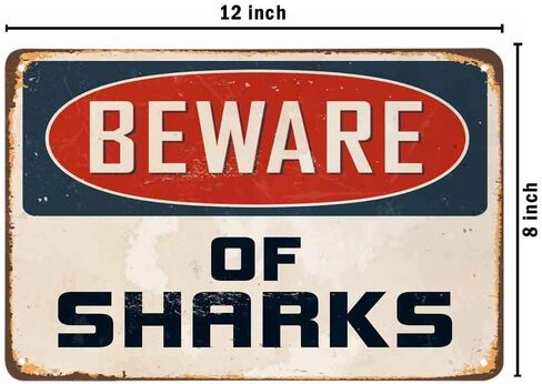 AOYEGO Beware Of Sharks Tin Sign, Vintage Metal Tin Signs for Cafes Bars Pubs Shop Wall Decorative Funny Retro Signs for Men Women 8x12 Inch in Saudi Arabia