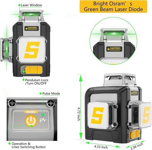 Laser Level 360 self leveling, SAVSEC 12 Lines 3 x 360 Laser Level, 3D Green Self-Level Laser Level Cross Line Alignment Laser Tool with Pulse Mode for Construction and Picture Hanging - 703CG in Kuwait