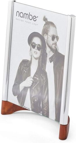 nambe Sky View Picture Frame, 5 by 7 - Inch | Photo Frame with Tempered Glass | Tabletop Display Family, Friends, Wedding Gift, Home Office Décor | Nambe Alloy, Acacia Wood and Glass in Saudi Arabia