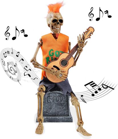 EVAPLUS 12inch Funny Animated Skeleton Bass Guitar Player(Voice-Activated),Halloween Decorations Indoor Excellent Quality Skull,Tabletop Ornament Collectible Figurines Halloween Decor(Headband Style) in Saudi Arabia