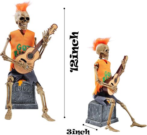 EVAPLUS 12inch Funny Animated Skeleton Bass Guitar Player(Voice-Activated),Halloween Decorations Indoor Excellent Quality Skull,Tabletop Ornament Collectible Figurines Halloween Decor(Headband Style) in Saudi Arabia