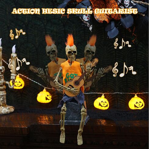 EVAPLUS 12inch Funny Animated Skeleton Bass Guitar Player(Voice-Activated),Halloween Decorations Indoor Excellent Quality Skull,Tabletop Ornament Collectible Figurines Halloween Decor(Headband Style) in Saudi Arabia