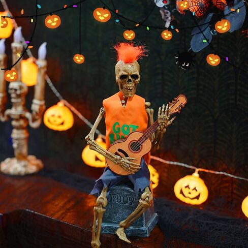EVAPLUS 12inch Funny Animated Skeleton Bass Guitar Player(Voice-Activated),Halloween Decorations Indoor Excellent Quality Skull,Tabletop Ornament Collectible Figurines Halloween Decor(Headband Style) in Saudi Arabia
