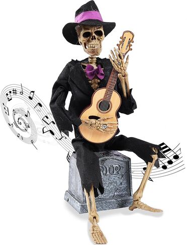 EVAPLUS 12inch Funny Animated Skeleton Bass Guitar Player(Voice-Activated),Halloween Decorations Indoor Excellent Quality Skull,Tabletop Ornament Collectible Figurines Halloween Decor(Headband Style) in Saudi Arabia