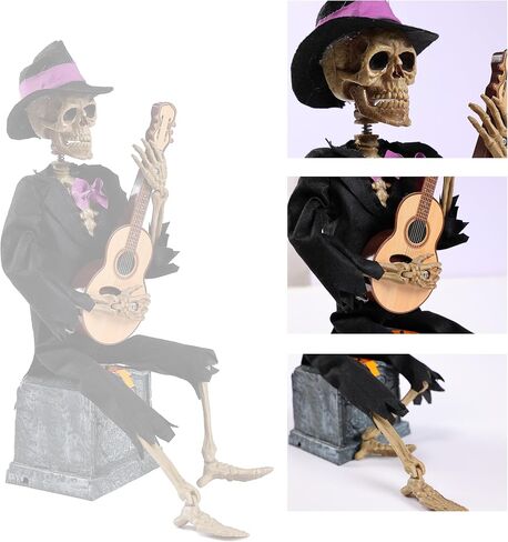 EVAPLUS 12inch Funny Animated Skeleton Bass Guitar Player(Voice-Activated),Halloween Decorations Indoor Excellent Quality Skull,Tabletop Ornament Collectible Figurines Halloween Decor(Headband Style) in Saudi Arabia