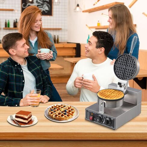 PioneerWorks Commercial Waffle Maker 1300W, Round Waffle Iron, Non-Stick Rotatable Waffle Baker Machine, Stainless Steel Round Commercial Waffle Maker for Restaurant, 50°C-300°C Temp Range, 110V in Kuwait