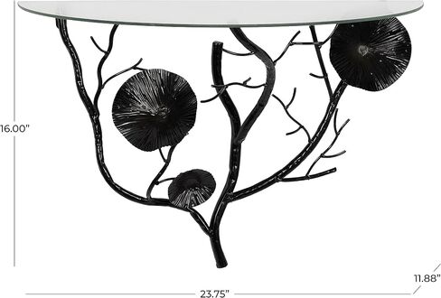 Deco 79 Metal Floral Branch Wall Shelf with Glass Top, 24" x 12" x 16", Black in Saudi Arabia