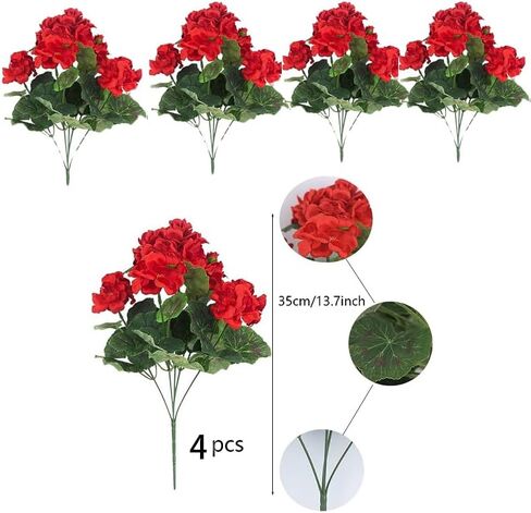 FERIAL4PCS زهور حرير إبرة الراعي الحمراء الاصطناعية في الهواء الطلق نبات بوش زهور صناعية إبرة الراعي لديكور المنزل الأزهار في الهواء الطلق داخلي حديقة فناء قبر مزهرية الجدول المركزية in Kuwait