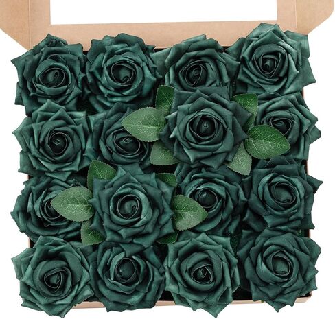 TINGE TIME Artificial Roses for Decoration 16pcs Real Looking Fake Flowers w/Stem Peacock Green Artificial Flowers for DIY Wedding Bouquets Bridal Shower Centerpieces Party Anniversary Home Decor in Saudi Arabia