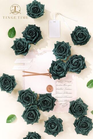 TINGE TIME Artificial Roses for Decoration 16pcs Real Looking Fake Flowers w/Stem Peacock Green Artificial Flowers for DIY Wedding Bouquets Bridal Shower Centerpieces Party Anniversary Home Decor in Saudi Arabia