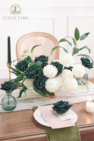 TINGE TIME Artificial Roses for Decoration 16pcs Real Looking Fake Flowers w/Stem Peacock Green Artificial Flowers for DIY Wedding Bouquets Bridal Shower Centerpieces Party Anniversary Home Decor in Saudi Arabia