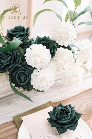 TINGE TIME Artificial Roses for Decoration 16pcs Real Looking Fake Flowers w/Stem Peacock Green Artificial Flowers for DIY Wedding Bouquets Bridal Shower Centerpieces Party Anniversary Home Decor in Saudi Arabia