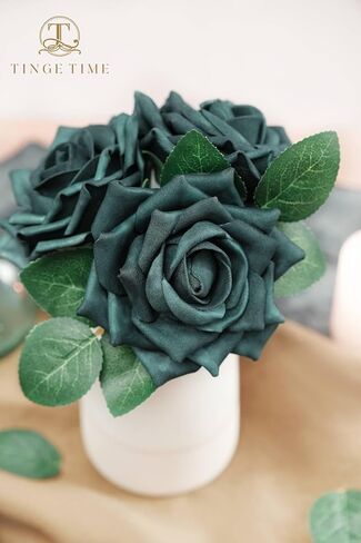 TINGE TIME Artificial Roses for Decoration 16pcs Real Looking Fake Flowers w/Stem Peacock Green Artificial Flowers for DIY Wedding Bouquets Bridal Shower Centerpieces Party Anniversary Home Decor in Saudi Arabia