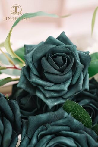 TINGE TIME Artificial Roses for Decoration 16pcs Real Looking Fake Flowers w/Stem Peacock Green Artificial Flowers for DIY Wedding Bouquets Bridal Shower Centerpieces Party Anniversary Home Decor in Saudi Arabia
