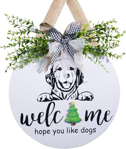 Welcome Sign for Front Door,12 Inches Interchangeable Seasonal Front Door Decor Welcome Sign,Hope You Like Dogs Front Door Hanger Decoration,Round Wooden Dog Welcome Door Sign for Housewarming Gift in Saudi Arabia