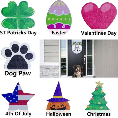 Welcome Sign for Front Door,12 Inches Interchangeable Seasonal Front Door Decor Welcome Sign,Hope You Like Dogs Front Door Hanger Decoration,Round Wooden Dog Welcome Door Sign for Housewarming Gift in Saudi Arabia