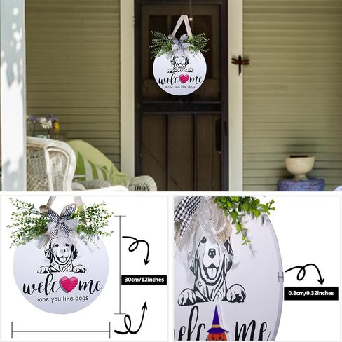 Welcome Sign for Front Door,12 Inches Interchangeable Seasonal Front Door Decor Welcome Sign,Hope You Like Dogs Front Door Hanger Decoration,Round Wooden Dog Welcome Door Sign for Housewarming Gift in Saudi Arabia