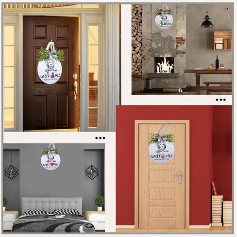 Welcome Sign for Front Door,12 Inches Interchangeable Seasonal Front Door Decor Welcome Sign,Hope You Like Dogs Front Door Hanger Decoration,Round Wooden Dog Welcome Door Sign for Housewarming Gift in Saudi Arabia
