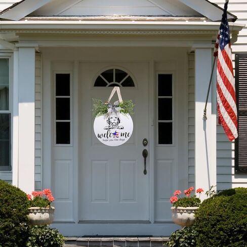 Welcome Sign for Front Door,12 Inches Interchangeable Seasonal Front Door Decor Welcome Sign,Hope You Like Dogs Front Door Hanger Decoration,Round Wooden Dog Welcome Door Sign for Housewarming Gift in Saudi Arabia