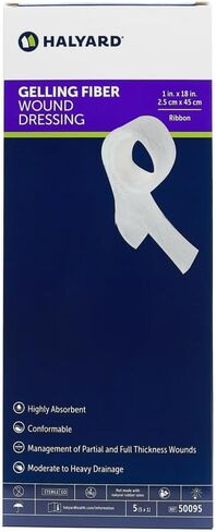 HALYARD Gelling Fiber Dressing, Gentle Adhesive with Highly Absorbent Conformable Design, Maintains Structural Integrity, 1"x18" (Box of 5) in Saudi Arabia