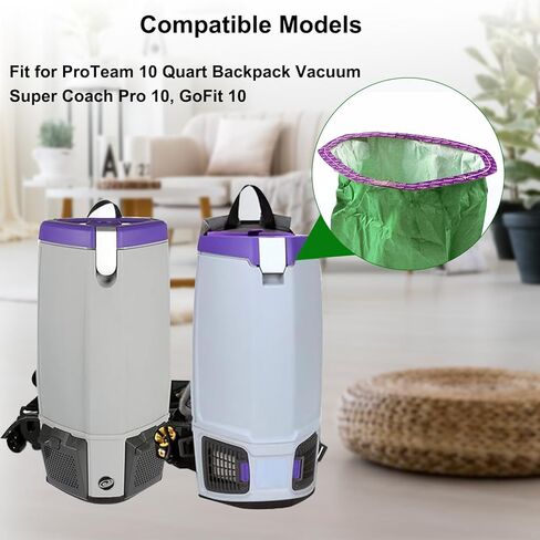 20 حزمة من أكياس المرشحات الدقيقة البديلة 107313 المتوافقة مع مكنسة الظهر ProTeam سعة 10 كوارت: Super Coach Pro 10، GoFit 10 - ياقة مثلثة مفتوحة in Kuwait