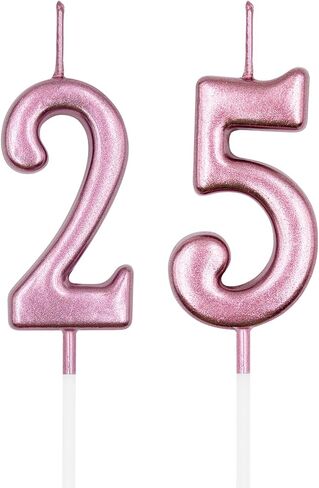 25th & 52nd Birthday Candles, Rose Gold Number 25 52 Candle for Cake, Happy Birthday Cake Topper Decoration for Birthday Anniversary Celebration Party Supplies in Saudi Arabia
