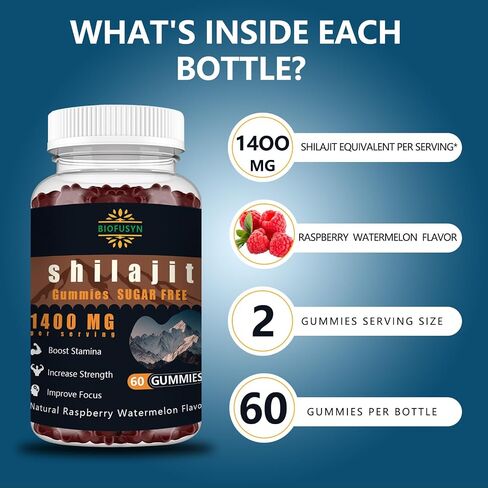 Shilajit Gummies for Men & Women - 1400mg, Pure Himalayan Supplement, High in Minerals & Fulvic Acid, Energy, Brain, Immunity Boost, Raspberry Watermelon Flavor in Saudi Arabia