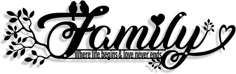 Family Wall Decor, Black Wall Decor, Home Decor Wall Metal Sign, 12 X 3.6 Inch Wall Decorations for Living Room and Housewarming, Family Where Life Begins Love Never Ends Word Sign Metal Wall Art in Saudi Arabia