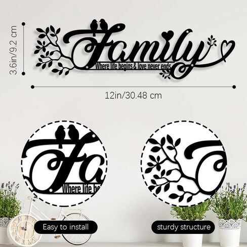 Family Wall Decor, Black Wall Decor, Home Decor Wall Metal Sign, 12 X 3.6 Inch Wall Decorations for Living Room and Housewarming, Family Where Life Begins Love Never Ends Word Sign Metal Wall Art in Saudi Arabia