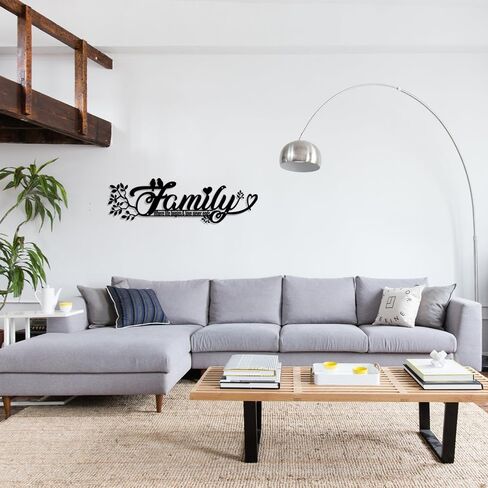 Family Wall Decor, Black Wall Decor, Home Decor Wall Metal Sign, 12 X 3.6 Inch Wall Decorations for Living Room and Housewarming, Family Where Life Begins Love Never Ends Word Sign Metal Wall Art in Saudi Arabia