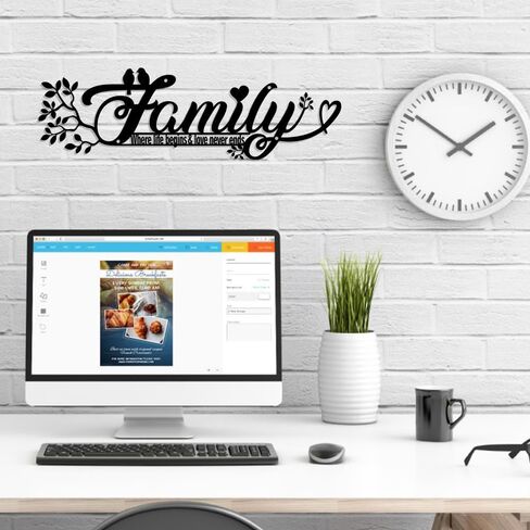 Family Wall Decor, Black Wall Decor, Home Decor Wall Metal Sign, 12 X 3.6 Inch Wall Decorations for Living Room and Housewarming, Family Where Life Begins Love Never Ends Word Sign Metal Wall Art in Saudi Arabia
