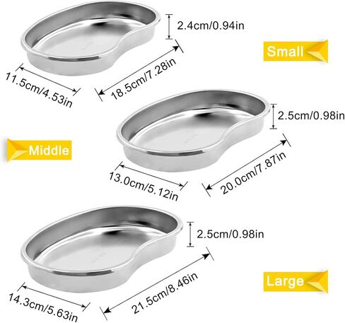 Kidney Tray - Romlon 3 Pack Stainless Steel Tray Metal Tray Stainless Steel Curved Sheet for Dental, Lab Instrument, Office Room, Bathroom. in Saudi Arabia