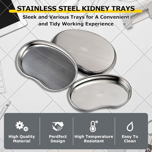 Kidney Tray - Romlon 3 Pack Stainless Steel Tray Metal Tray Stainless Steel Curved Sheet for Dental, Lab Instrument, Office Room, Bathroom. in Saudi Arabia