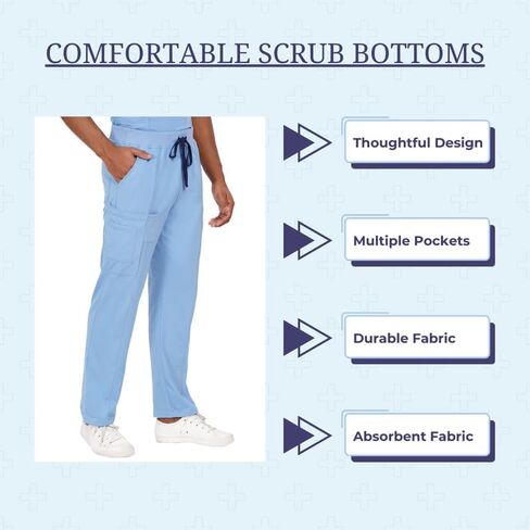 MIKAL Bottom Scrub for Men, Regular Fit with 7 Pockets, Cotton Lycra Professional Knitted Medical/Health Care Uniform in Saudi Arabia