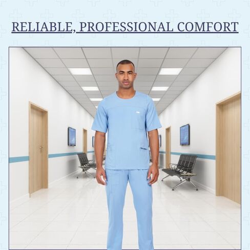 MIKAL Bottom Scrub for Men, Regular Fit with 7 Pockets, Cotton Lycra Professional Knitted Medical/Health Care Uniform in Saudi Arabia