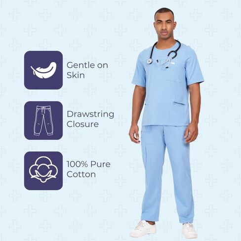 MIKAL Bottom Scrub for Men, Regular Fit with 7 Pockets, Cotton Lycra Professional Knitted Medical/Health Care Uniform in Saudi Arabia