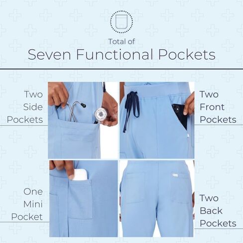 MIKAL Bottom Scrub for Men, Regular Fit with 7 Pockets, Cotton Lycra Professional Knitted Medical/Health Care Uniform in Saudi Arabia