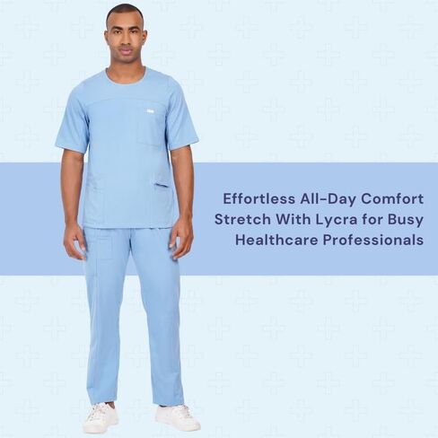 MIKAL Bottom Scrub for Men, Regular Fit with 7 Pockets, Cotton Lycra Professional Knitted Medical/Health Care Uniform in Saudi Arabia