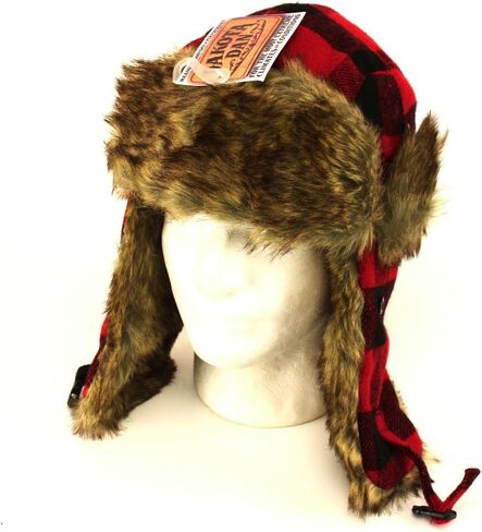 Red and Black Buffalo Plaid Faux Fur Winter Trooper Cap Hat in Kuwait