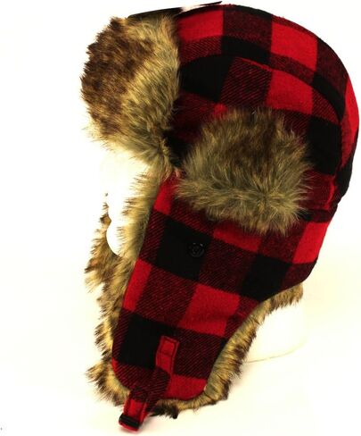 Red and Black Buffalo Plaid Faux Fur Winter Trooper Cap Hat in Kuwait