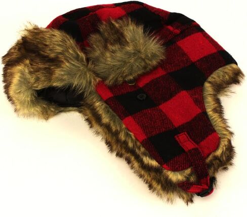 Red and Black Buffalo Plaid Faux Fur Winter Trooper Cap Hat in Kuwait