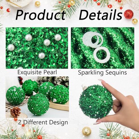 6pcs 3.94" Christmas Ball Ornaments Glitter Sequin Foam Ball Shatterproof Christmas Tree Decorations Xmas Hanging Balls Set for Wedding Party Holiday Decorations(Champagne Gold, 6pc-10cm) in Kuwait